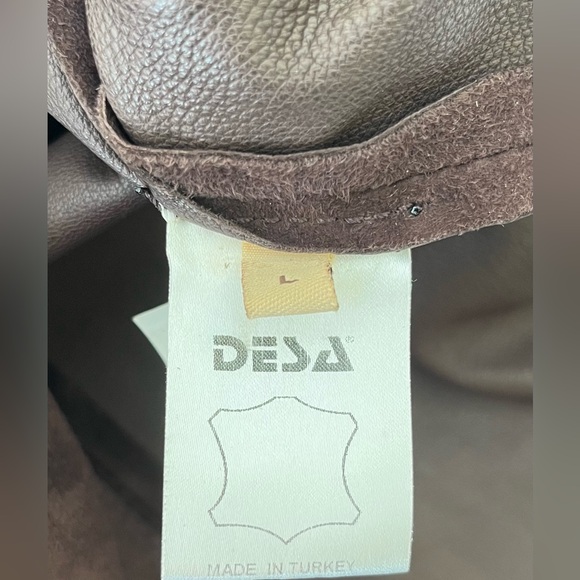 DESA cocoa brown real Suede Leather Blazer jacket suede belt snap closure US L - Picture 11 of 16